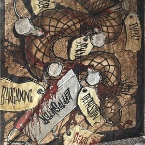 Abstract Fiber Art Tapestry with Brown and Red Accents